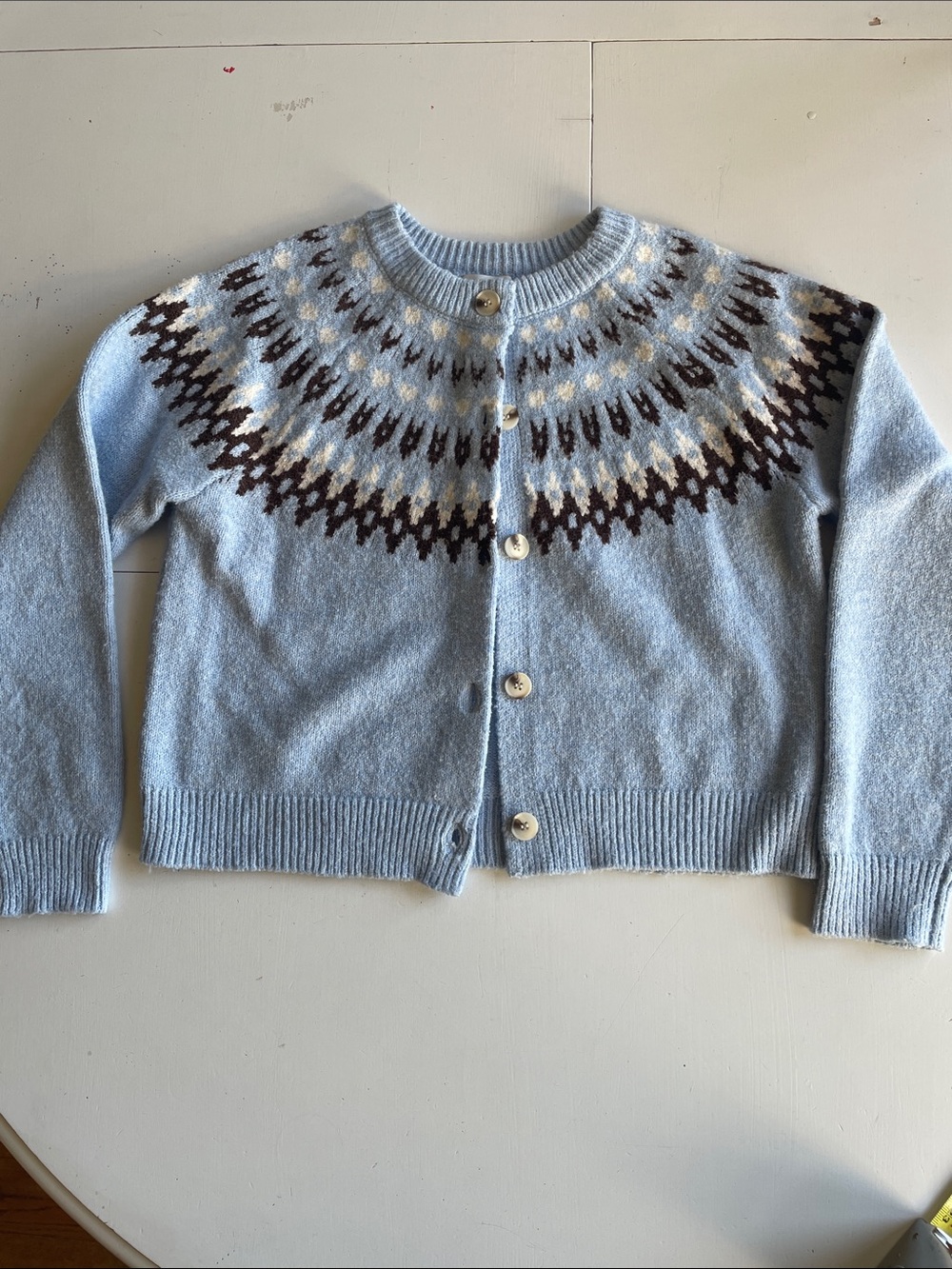 Jessica Simpson Light Blue Fair Isle Yoke Cardigan